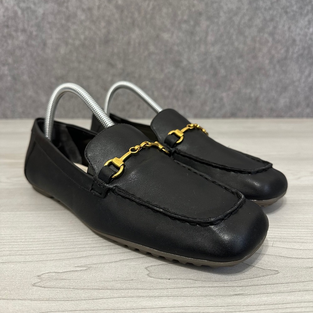 Franco Sarto Zerina Loafers Womens 9 Black Gold Bit Slip On Flat Moc Toe Classic